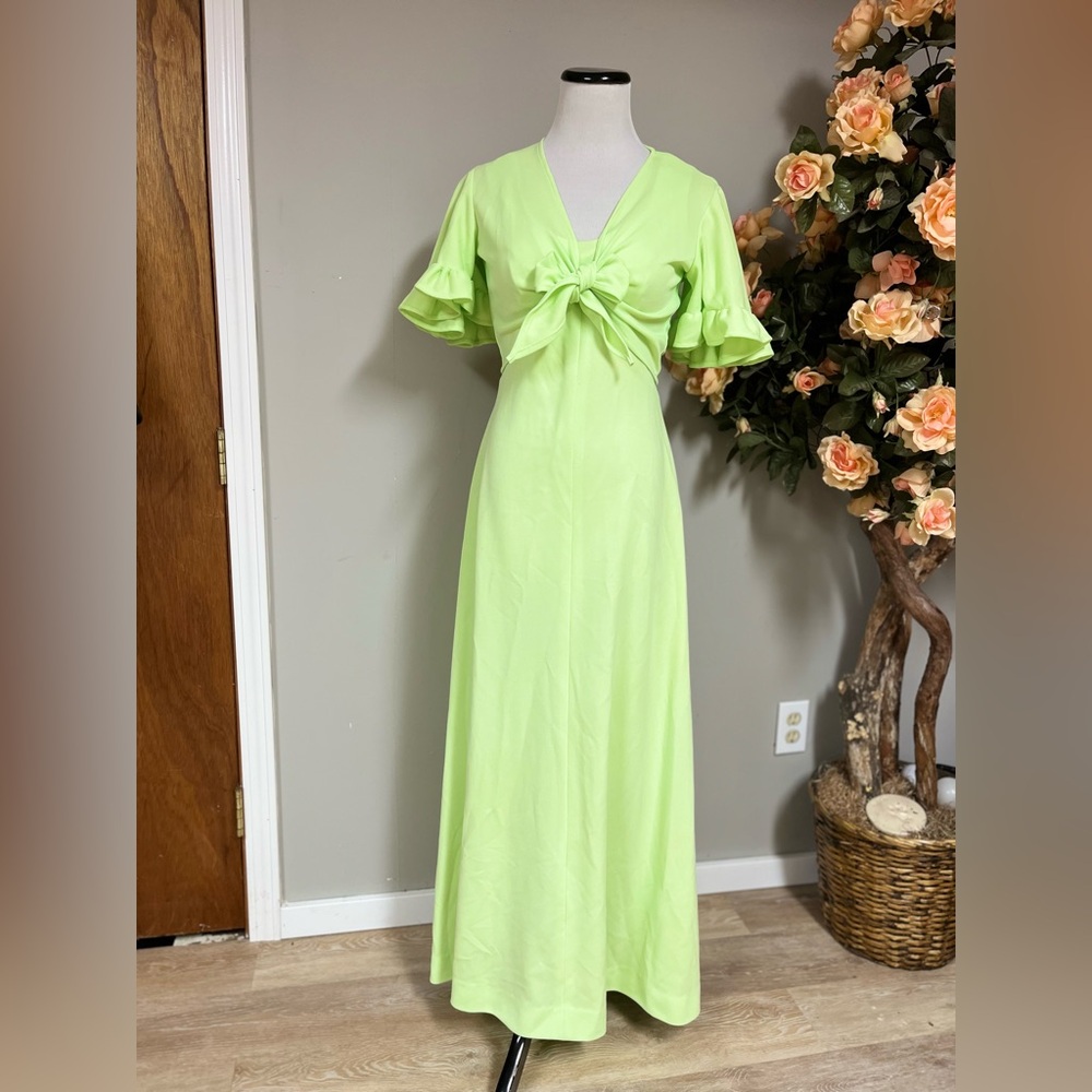 Sears Green Tie Front Flutter Sleeve Maxi Dress